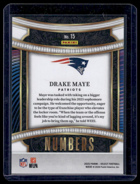 2025 Panini Select Football #15 Drake Maye Numbers