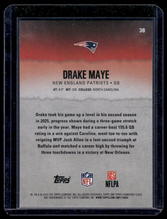 2025 Topps Signature Class Football #38 Drake Maye Round Pick