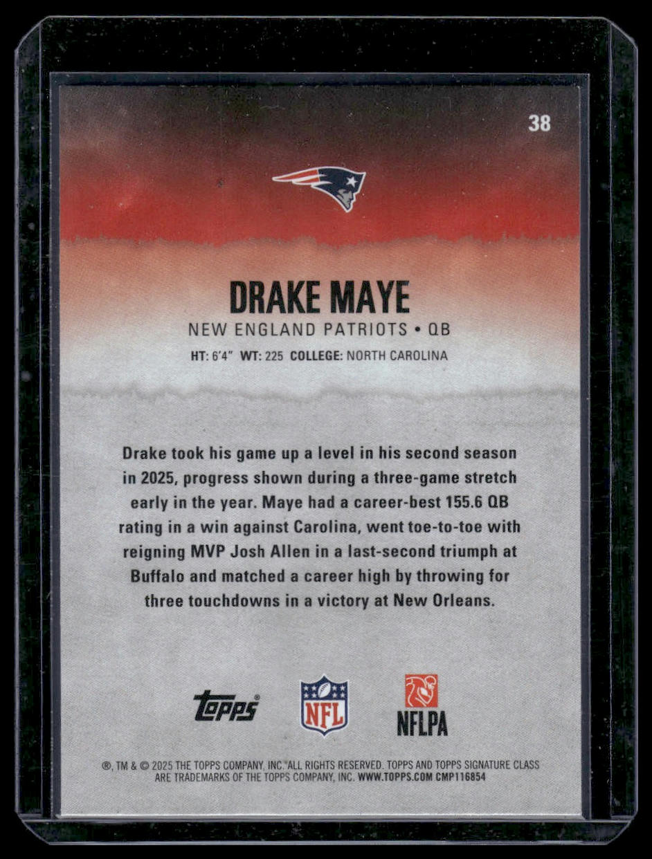 2025 Topps Signature Class Football #38 Drake Maye Round Pick
