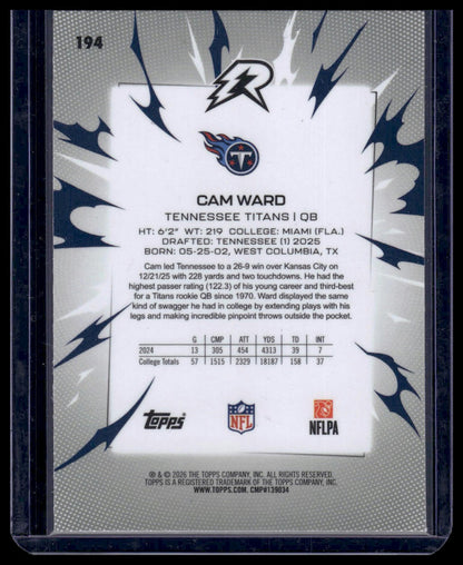 2025 Topps Resurgence Football #194 Cam Ward Refractor (multi-color teal/red/blu