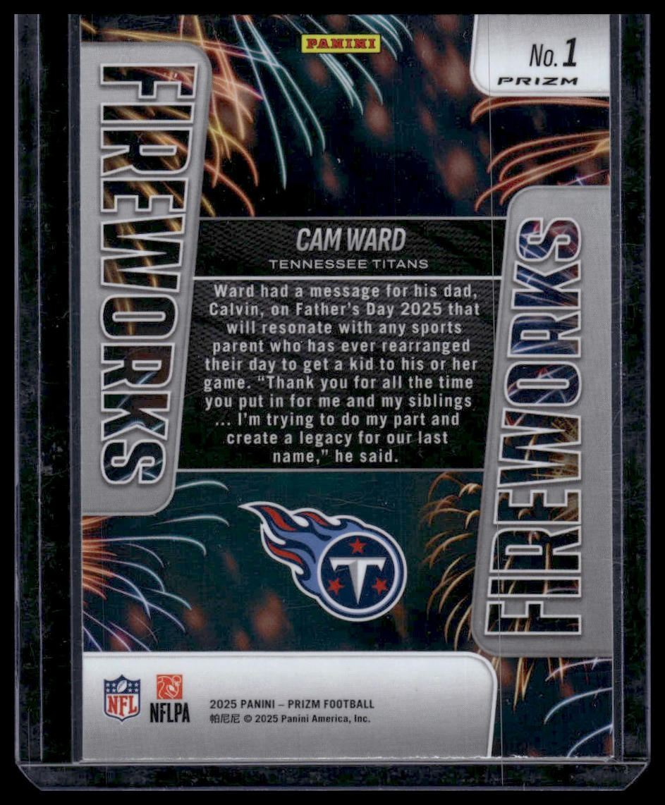 2025 Panini Prizm Football #1 Cam Ward Fireworks