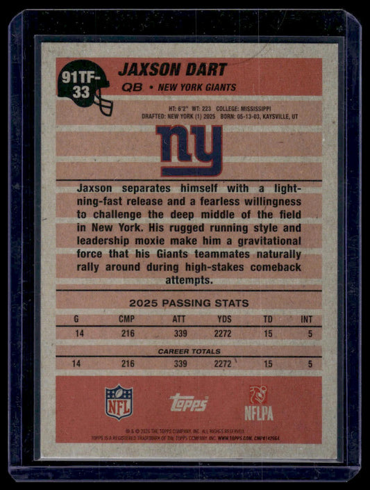 2026 Topps Football #91TF-33 Jaxson Dart 1991 Topps