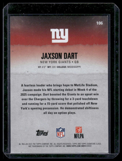 2025 Topps Signature Class Football #106 Jaxson Dart Round 1 Pick Color