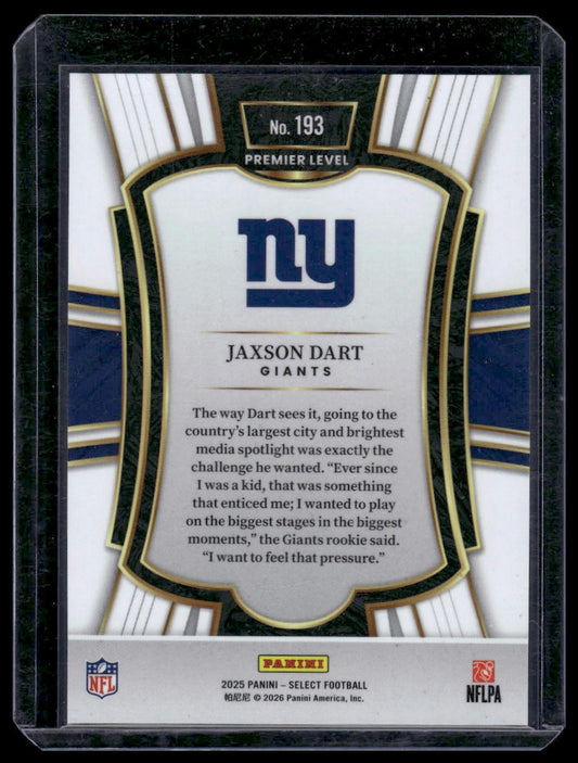2025 Panini Select Football #193 Jaxson Dart Premier Level Red/Blue Shock Prizm