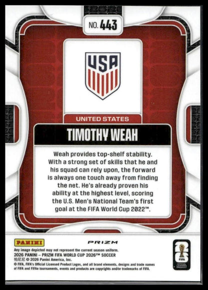 2026 Panini Prizm FIFA World Cup #443 Timothy Weah Silver Prizm