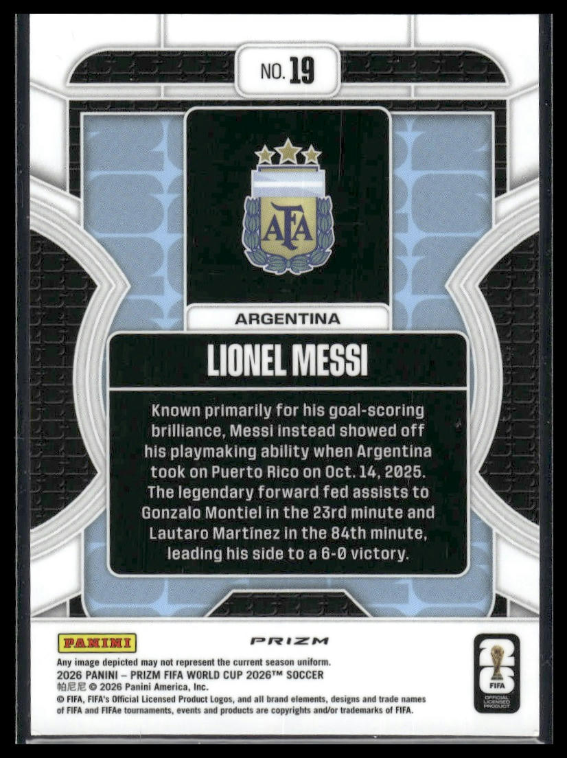 2026 Panini Prizm FIFA World Cup #19 Lionel Messi Phenomenon Silver Prizm