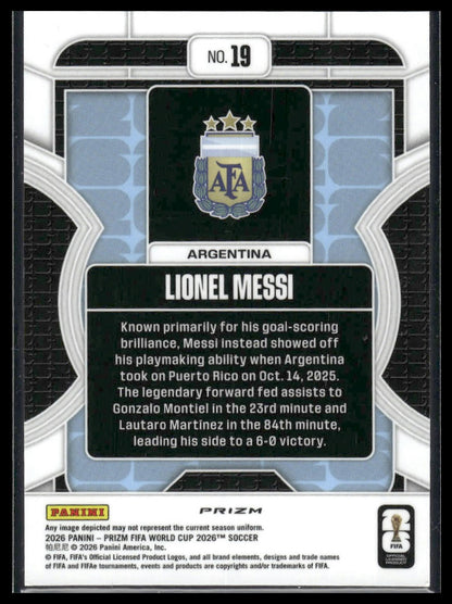 2026 Panini Prizm FIFA World Cup #19 Lionel Messi Phenomenon Silver Prizm