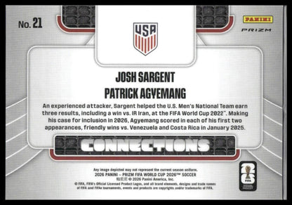 2026 Panini Prizm FIFA World Cup #21 Patrick Agyemang / Josh Sargent Connections