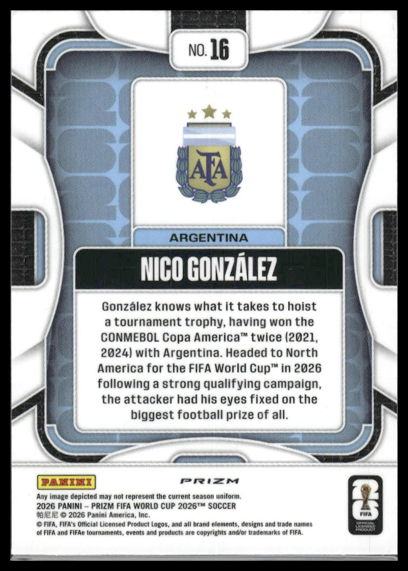 2026 Panini Prizm FIFA World Cup #16 Nico Gonzalez Disco Prizm