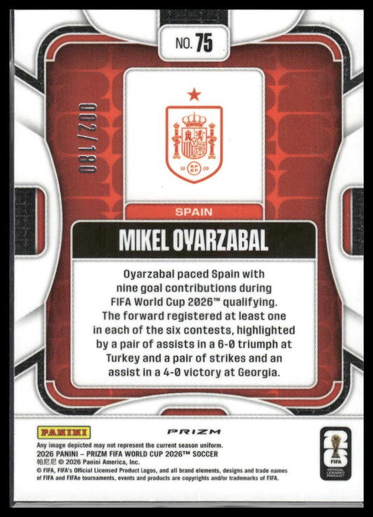 2026 Prizm FIFA World Cup #75 Mikel Oyarzabal Fluor Yellow Wave Prizm #/180