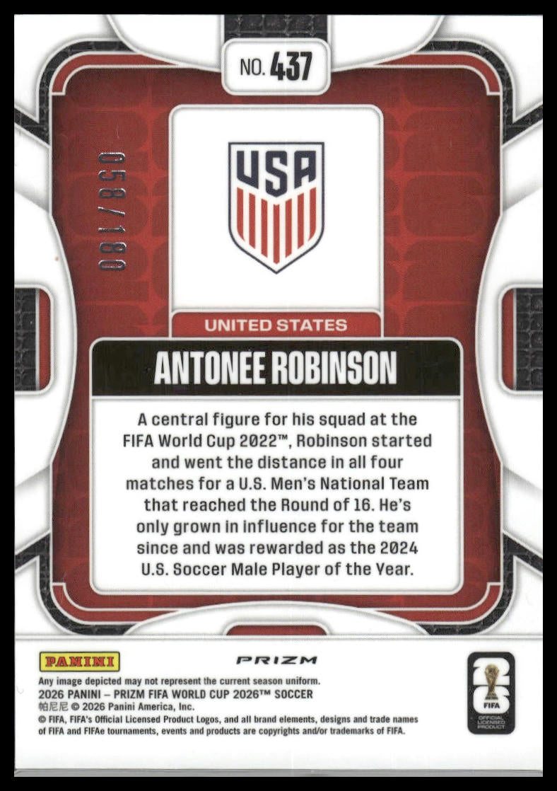 2026 Prizm FIFA World Cup #437 Antonee Robinson Fluor Yellow Wave Prizm #/180