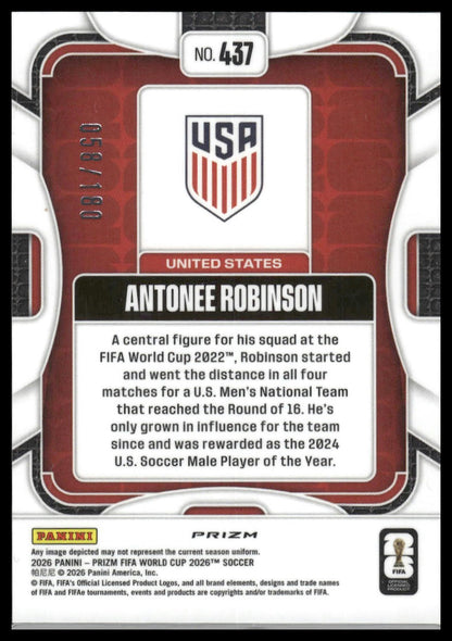 2026 Prizm FIFA World Cup #437 Antonee Robinson Fluor Yellow Wave Prizm #/180