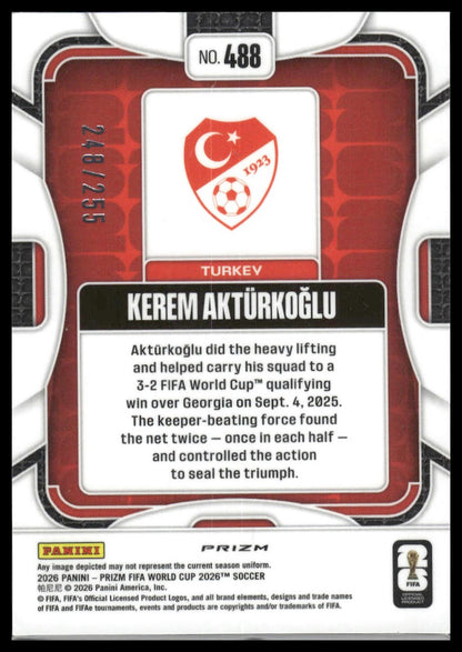 2026 Panini Prizm FIFA World Cup #488 Kerem Akturkoglu Teal Flash Prizm #/255