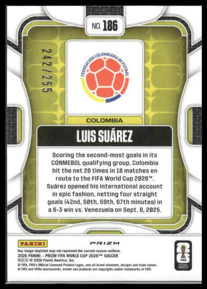 2026 Panini Prizm FIFA World Cup #186 Luis Suarez Teal Flash Prizm #/255