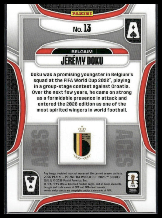 2026 Panini Prizm FIFA World Cup #13 Jeremy Doku Aces