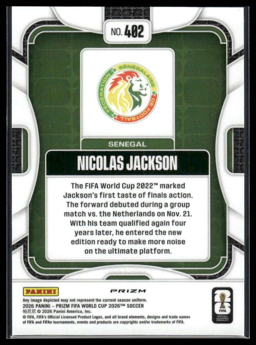 2026 Panini Prizm FIFA World Cup #402 Nicolas Jackson Fast Break