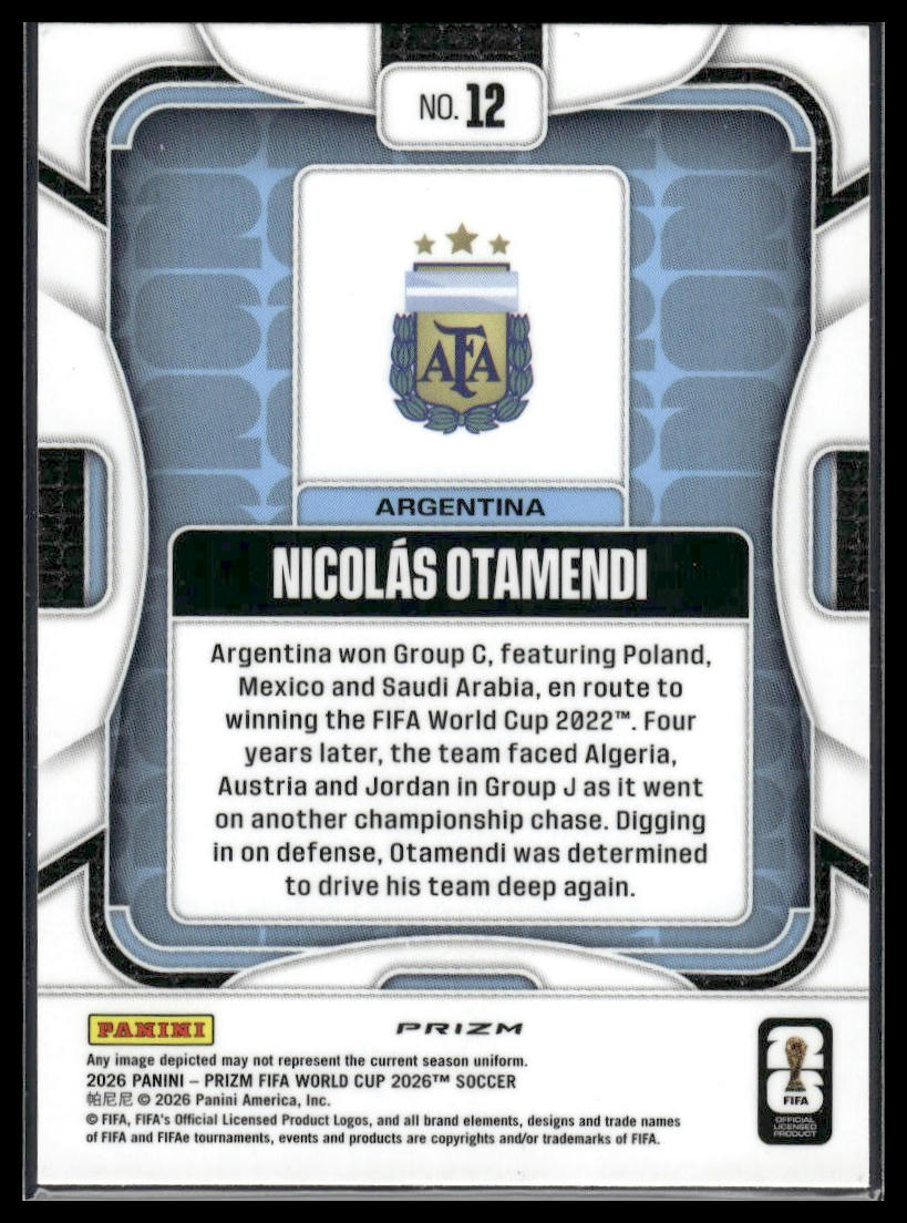 2026 Panini Prizm FIFA World Cup #12 Nicolas Otamendi Fast Break