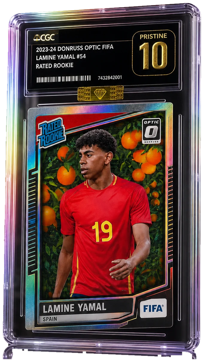 2023-24 Donruss Optic Lamine Yamal in a CGC 10 slab (display render)