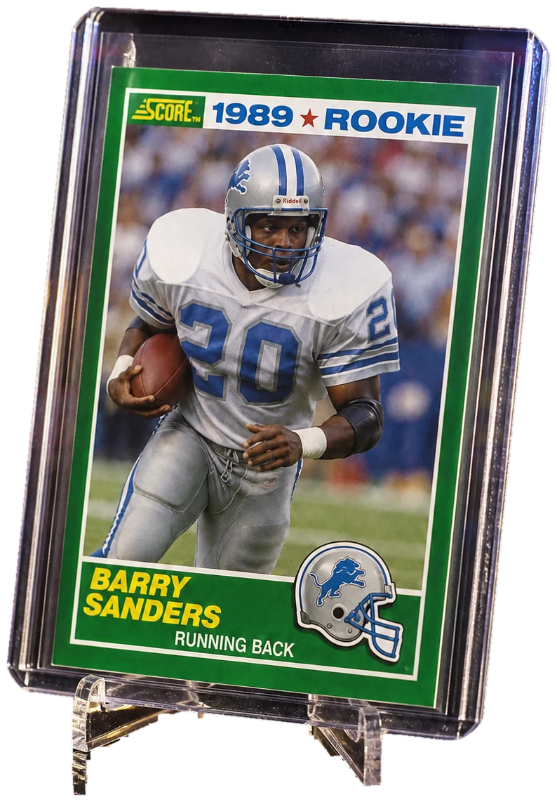 1989 Score Barry Sanders rookie in a one-touch holder (display render)